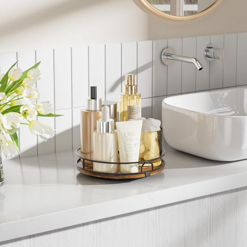 LAMU 11'' Rotating Lazy Susan Organizer, Wooden Lazy Susan Turntable