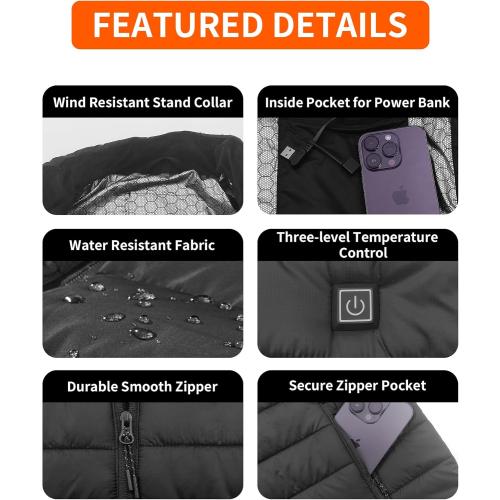 Rrtizan Women's Lightweight Heated Vest with USB-C Rechargeable Battery, Puffer Classic Heating Vest