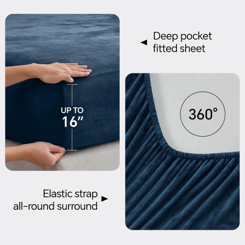 BEDELITE Flannel Sheets Twin Size Navy - Super Soft Fleece Sheets Set Fluffy Extra Plush, 3 Piece(Include Fitted Sheet, Flat Sheet, 1 Pillowcase)