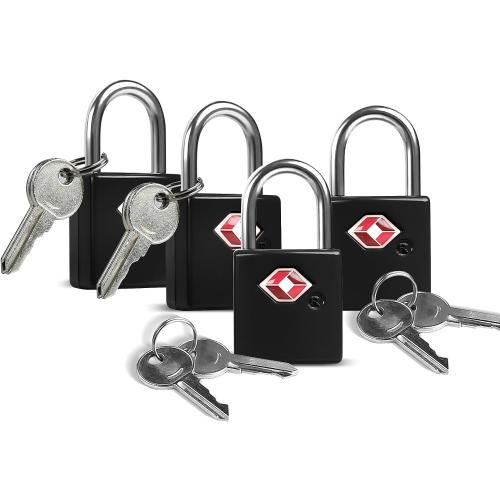 TSA Locks for Luggage with Keys, Luggage Locks TSA Approved 4 Pack, International Travel Essentials, Small Padlock with Key, Mini Padlock for Suitcase, Backpack, Bag, Zipper, Case, Box