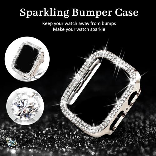 Bling Watch Bands with Bling Case for Women Compatible with Apple Watch Band 49mm Elegant Dressy Jewelry Replacement Metal Link Wristband Protector Cover for iWatch Series Ultra 3/2/1 Starlight