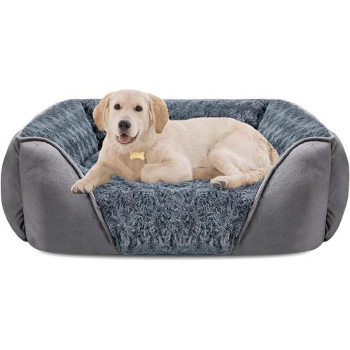 INVENHO Large Dog Bed for Large Medium Small Dogs, Rectangle Washable Dog Bed, Orthopedic Dog Bed, Soft Calming Sleeping Puppy Bed Durable Pet Cuddler with Anti-Slip Bottom L(30x24x9)