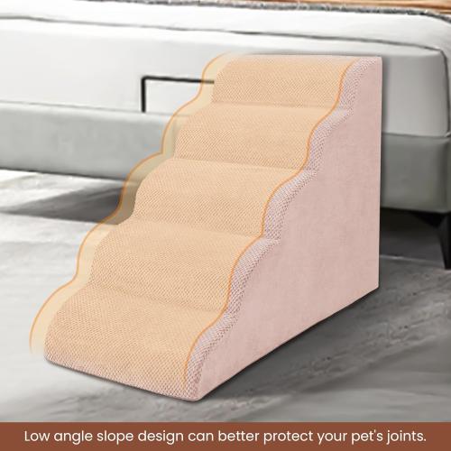 Pink 5 Steps Dog Stairs for Bed, Dog Steps for High Bed, High Density Pet Steps for Small Dogs, Extra Wide Non-Slip Dogs Ramp for Injured, Older Pets, Small Cats, Pink