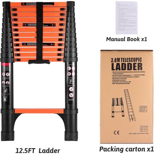 16.5 FT Telescoping Ladder, Aluminum Extension Ladder, 330 lbs Load Capacity, Multi-Purpose Collapsible Ladder for Home and Work; Orange