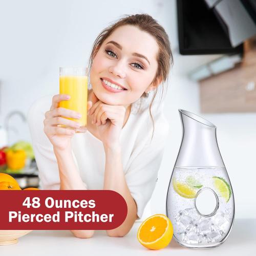 2 Pcs 48 oz Wine Decanter Carafe, Pierced Decanter, Clear Glass Juice Pitcher Jar for Red Wine Beer Water Lovers Gift Wedding Birthday Party Supplies