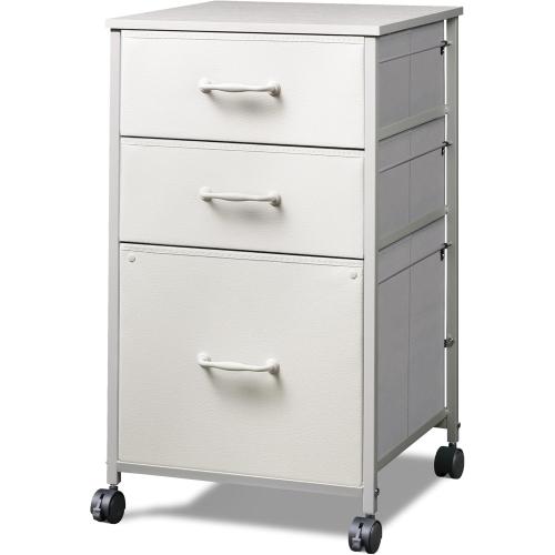 DEVAISE Mobile File Cabinet, Rolling Printer Stand with 3 Drawers, Fabric Vertical Filing Cabinet fits A4 or Letter Size for Home Office, White
