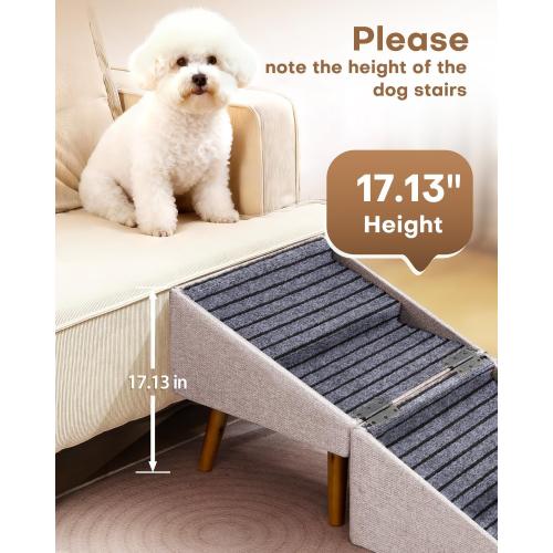 Dog Ramp for Couch and Bed,17.13 H Dog Stairs for Small Dogs and Cats, Foldable 2 in 1 Pet Steps for Medium Large Dogs and Puppy, Split Ottoman Design Pet Ramp（Apricot）