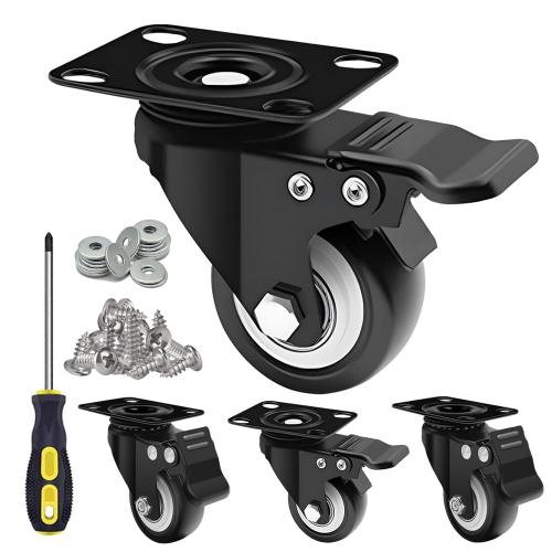 MSH&HCE 2 Inch Locking Caster Wheels with Brake, 360° Swivel Set of 4 for Furniture, Cabinets and Light Carts