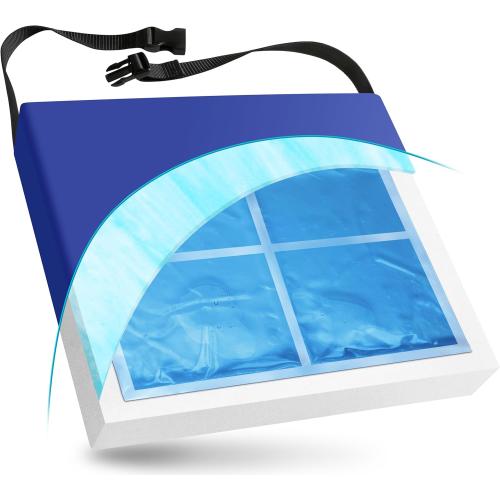 NYOrtho Gel Wheelchair Cushion - Gel-Infused Memory Foam Cooling Comfort - Non-Slip, Water-Resistant Seat Cushion Long Sitting - Ideal Wheelchairs - Gel Pad 18 x 16 x 2 - Made in USA