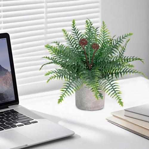 Artificial Boston Fern Potted Plants 15'' Fake Greenery Shrubs Plants in Pot for Home Office Living Room Desk Shelf Inddor and Outdoor Decoration