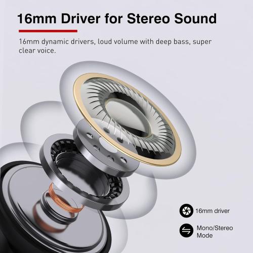 Black TRANYA Open Ear Bluetooth Headphones, Wireless Earbuds with APTX Adaptive Sound 16MM Large Driver, CVC8.0 Noise Cancellation, IPX5 Waterproof Sports Earbuds with 32H Playtime for Workout