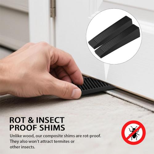 Composite Shims 7.75 Plastic Wedges (12 Pack) - Extreme Load Support Leveling Shims for Furniture, Door, Toilet, Table - Never Rot Shims with Anti-Slip Design（Black）
