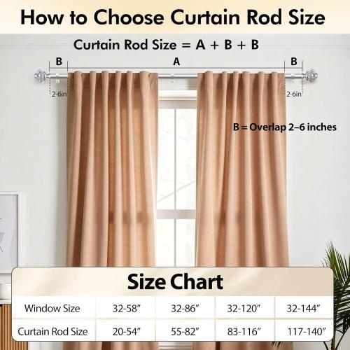 USFOOK Silver Curtain Rods for Windows 32 to 58, Decorative Drapery Rod