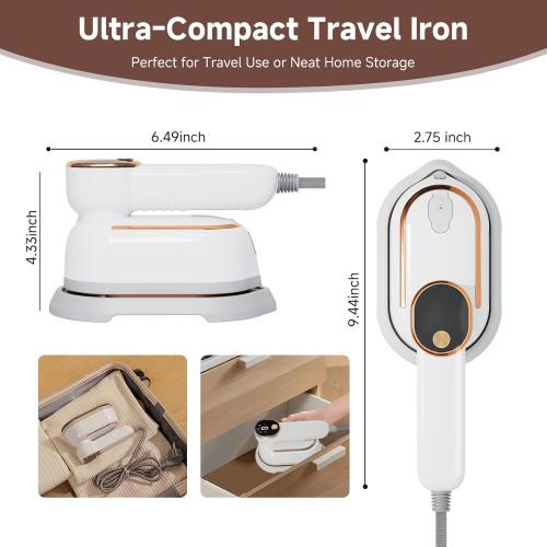 Travel Steamer, 1200W Portable Steamer for Clothes, 10-Second Rapid Heat-Up Plancha a Vapor Para Ropa with LED, 180° Rotating Handle & Ceramic Soleplate for Travel, Home, Office Use