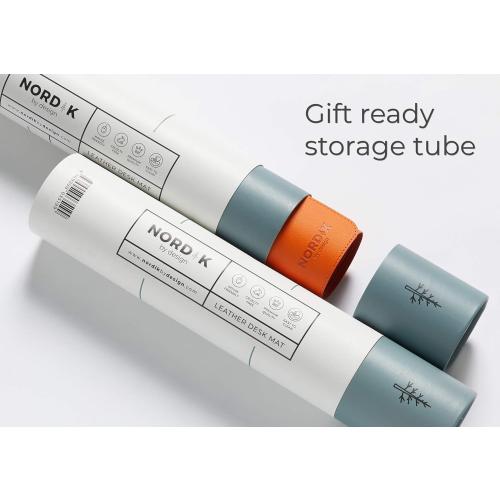 Nordik Leather Desk Mat Cable Organizer - Tangerine Orange 35 X 17 inch - Premium Extended Mouse Mat for Home Office Accessories - Non-Slip Vegan Leather Desk Pad Protector & Desk Blotter Pad