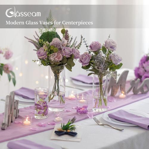 36Packs Cylinder Glass Vases for Centerpieces: Glasseam Clear Flower Vases Set Bulk 4 6 8 10 Hurricane Floating Pillar Candle vase Holder - Modern Centerpiece for Wedding Dining Home Table Decor