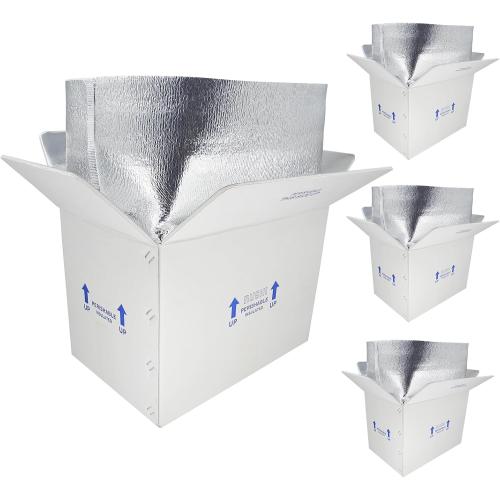 15x10x11 Insulated Shipping Boxes for Frozen Food, 4 Pack Double Insulated Carton with Aluminum Foil Insulated Bag Liner, Reusable Perishable Shipper Cooler Box for Mailing