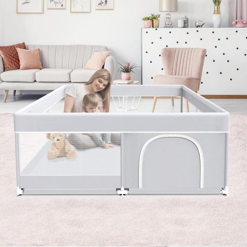 Grey 50*50*27 inches  Baby Playpen, 50x50 Inch Baby Playard for Babies and Toddlers, Play Pens for Indoor & Outdoor, Sturdy Safety Play Yard with Soft Breathable Mesh, Anti-Fall, Grey