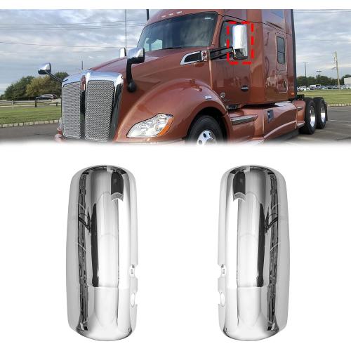 Chrome Door Mirror Covers for Kenworth T680 T880 W990 2013-2020, Side Rear View Mirrors Cover for Kenworth Semi Trucks Accessories Driver Left& Passenger Right Side (A Pair)