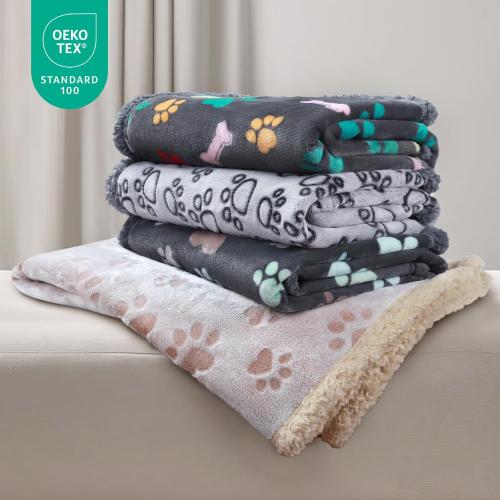 Luciphia Waterproof Pet Blankets Whith Paw Print for Couch Sofa Bed Cover, Liquid Pee Proof Soft Fluffy Dog Blanket Washable, Reversible Furniture Protection Puppy Cat, Bone, X-Large(57 x 65)