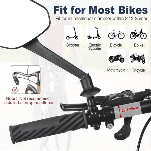 Zacro 2 Pack Bike Mirror, 2025 Upgraded Bike Mirror Handlebar Mount, 360°Adjustable Bicycle Rear View Mirror, Scratch Resistant Glass Lens, Fit for Mountain Bikes, City Road Bikes, E-bikes, Scooter
