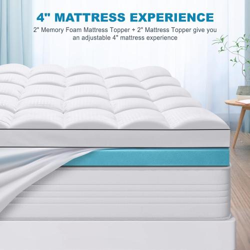 Size King Color white  King Size Dual Layer 4 Inch Memory Foam Mattress Topper, 2 Inch Gel Memory Foam and 2 Inch Cooling Pillow Top Mattress Pad Cover for Back Pain, Medium Support