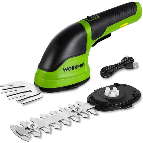 WORKPRO Cordless Grass Shear & Shrubbery Trimmer - 2 in 1 Handheld Hedge Trimmer Electric Grass Trimmer Hedge Shears/Grass Cutter Rechargeable Lithium-Ion Battery and Type-C Cable Included (Green)