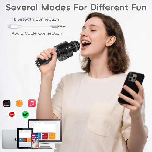 KIDWILL Wireless Bluetooth Karaoke Microphone for Kids and Adults, 5-in-1 Portable Handheld Karaoke Mic Speaker Player Recorder with Adjustable Remix FM Radio for Girls Boys Teens Adults