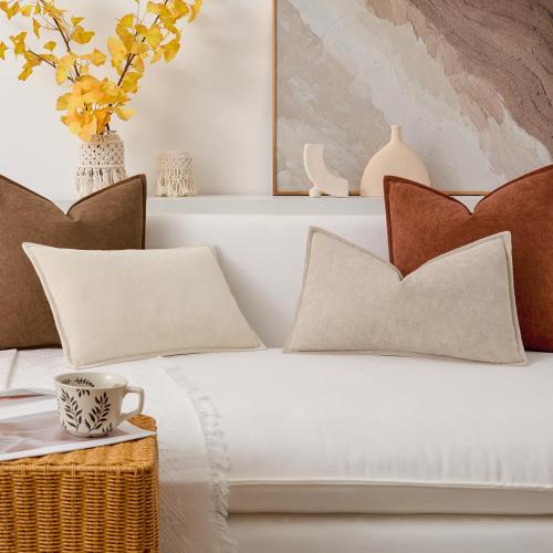 Kevin Textile Soft Waterproof Lumbar Pillow Cover 14x24 1 Pack, Beige