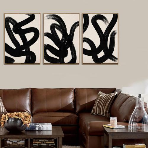 Framed Wall Art Canvas Set Abstract Lines Pictures Modern Mid Century Boho Wall Decor Minimalist Abstract Black Stroke Lines Canvas Painting Artwork Living Room Bedroom Home Office 20x28x3 Natural