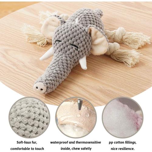 Size medium Color Grey Plush Dog Toy, Squeaky Interactive Puppy Dog Toys with Crinkle Paper, Durable Chew Toys for Small and Medium Dogs with Mouse Shape(Medium, Elephant)