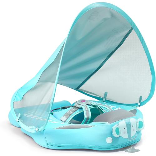 Mambobaby Baby Swim Float with Canopy & Tail Infant Pool Float Non-Inflatable Toddler Swim Float with Skin-Friendly Material for 3-24 Months Baby Boys Grils Elephant Green