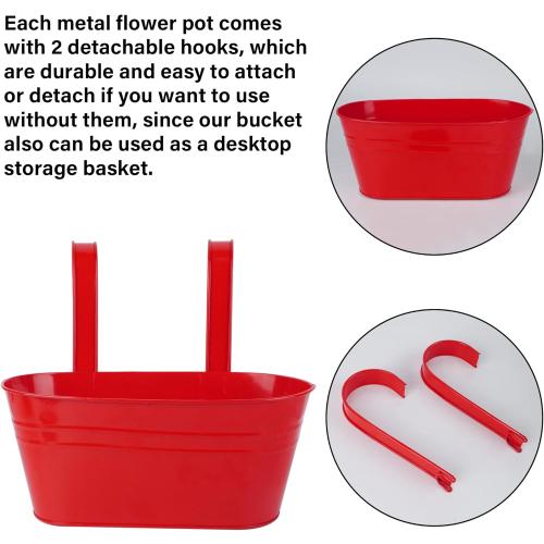 5 Pcs Hanging Flower Pot, Metal Iron Bucket Fence Hanging Planters for Outdoor Plants, Planter Box with Detachable Hooks for Railing Balcony Garden Yard
