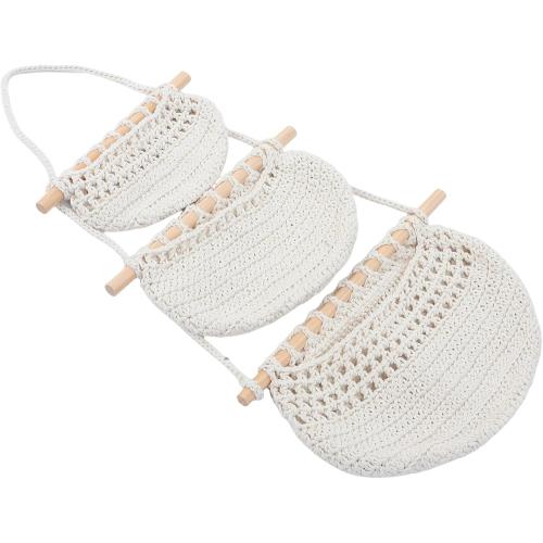 Convenient Fruit Basket Hanging Storage Basket Made of Cotton Rope and Wood with Practical Design and Fresh-keeping Feature for Living Room and Dining Room