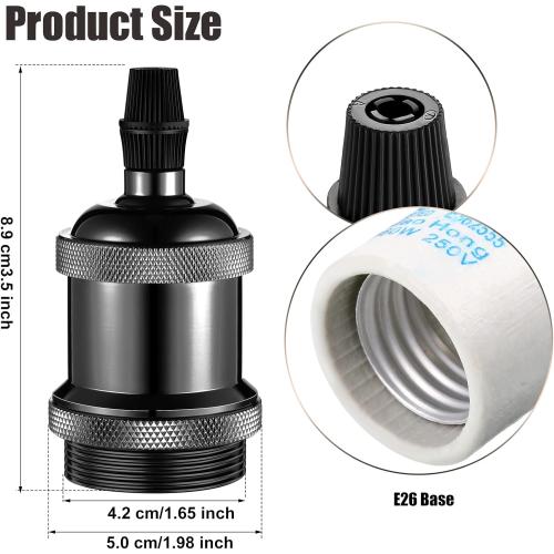 Hortsun 16 Packs E26 Vintage Ceramic Lamp Socket, Edison Industrial Pendant Metal Light Socket Replacement Screw in Light Bulb Holder for DIY Lighting, 600 Degrees Celsius Heat Resistant, Black