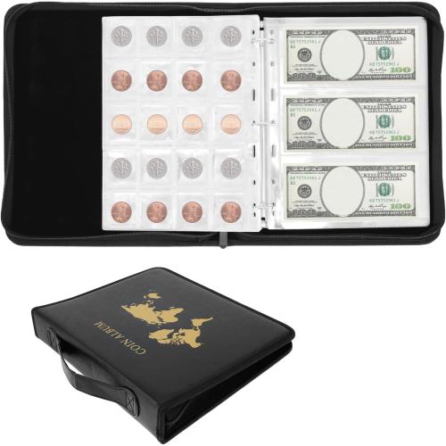Coin Collection Book Holder Organizer, Fireproof Coin Collection Album Holder for Collectors, Coin Holder Book, 200 Pockets Coin Collecting Album & 30 Sleeves Money Storage Case