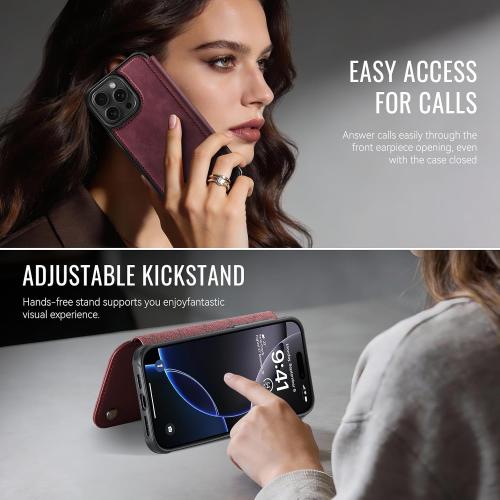 for iPhone 16 Pro Wallet Case Compatible with Magsafe, Burgundy