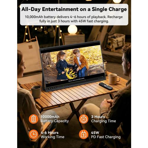 HotYeah Portable Smart TV, EDLA-Certified, 23.8 1080P 2-in-1 Rolling TV & Monitor, w/Built-in 10000mAh Battery, Support Voice Control, USB-C & HDMI, 180° Adjustable Kickstand