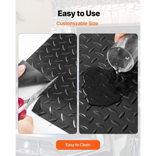 VEVOR Rubber Flooring Roll, 4 x 15 ft SBR Diamond-Plate Rubber Mat, 3mm Thickened, Easy to Clean, Customizable Size, Non-Slip Floor Protector Mat for Under Cars, Garage, Warehouse, Industry Gym, Black