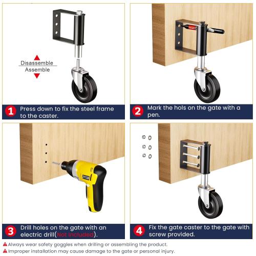 Ronlap Gate Caster Wheels Spring Loaded for Wooden Metal Tube Swing Fence Gates Heavy Duty Outdoor Farm Vinyl Gate Rollers, 220 Lbs, 4 Inches, 2 Pack
