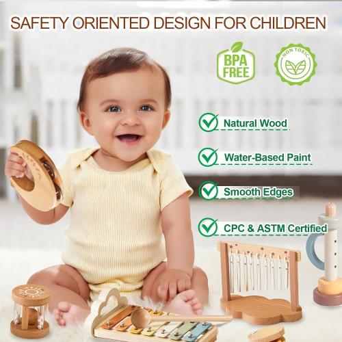 Baby Montessori Musical Instruments,Wooden Percussion Xylophone Musical Toys for Toddlers,Sensory Toys for 18  Month Old,Kids Preschool Educational,Birthday Gift for Ages 2 3