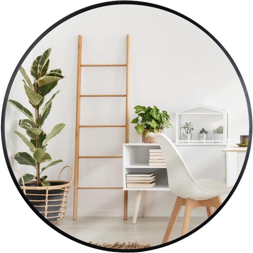 Smartxchoices 24 Inch Round Mirror, Metal Frame Wall Mirror Mounted Circle Mirrors, Vanity Mirror Modern Minimalist Wall Décor for Entryway, Bathroom, Washroom, Living Room, Bedroom