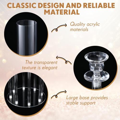 Vesici 4 Pcs 8 Arm Acrylic Candelabra Centerpieces for Tables 49.6 x 11 Inch Candlesticks Holder Clear Acrylic Candle Holder for Wedding Ceremony Floor Home Dinner Party, Fit 0.8 LED Candle