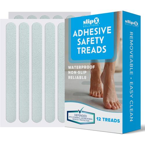 3pk SlipX Solutions Adhesive Anti-Slip Safety Treads, Non Slip Shower Stickers, Reliable Grip for Bathtubs, Showers, Pools, Boats, Stairs & More, Safety Stickers (36ct 7.5” x 0.75”, Clear)