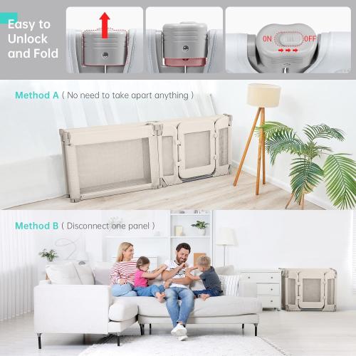 Baby Playpen with Door, Foldable Adjustable Play Pen for Babies and Toddlers,Heavy-Duty Play Yard Fence Play Area, Large Toddler Playpen,Khaki