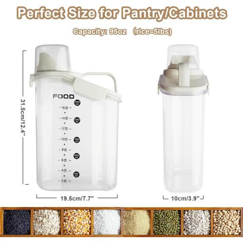 1 Piece Cereal Containers Storage, 2.8L/95oz Airtight Large Dry Food Storage Containers with Pouring Spout Measuring Cup for Snacks Grain Rice,BPA Free Dispenser Plastic Bin, 1PC