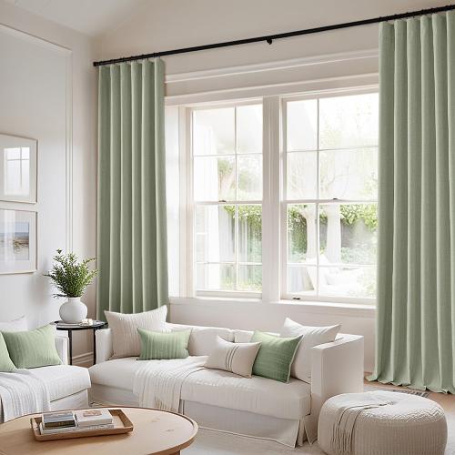 MIULEE 100% Blackout Back Tab Pleat Linen Curtains 50 Wx90 L,Sage Green