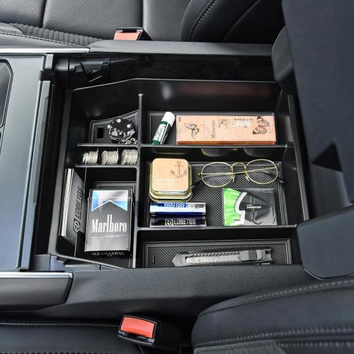 EDBETOS Center Console Organizer Compatible with Ford F150 2021-2023 Accessories (40/Console/40 Front-Seats ONLY) F-150 Armrest Box Interior Pallet Secondary Storage Box Insert Tray, Black