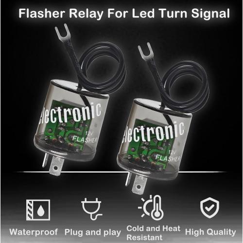 LED Flasher Relay 2 Pins 12V (Pack of 2) - Heavy Duty Turn Signal Flasher Relay with Ground Wire for Automobile and Motorcycle