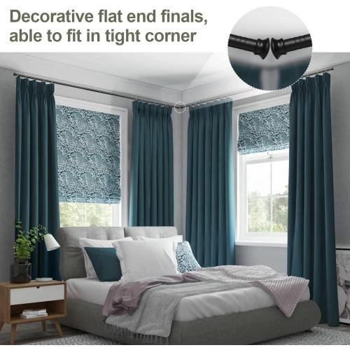 Black Curtain Rods for Windows - 5/8”Heavy Duty Stainless Steel Drapery Rod for Kitchen Bedroom Living Room Bathroom Outdoor Patio,28-76 inch Adjustable Curtain Pole with Modern Flat End